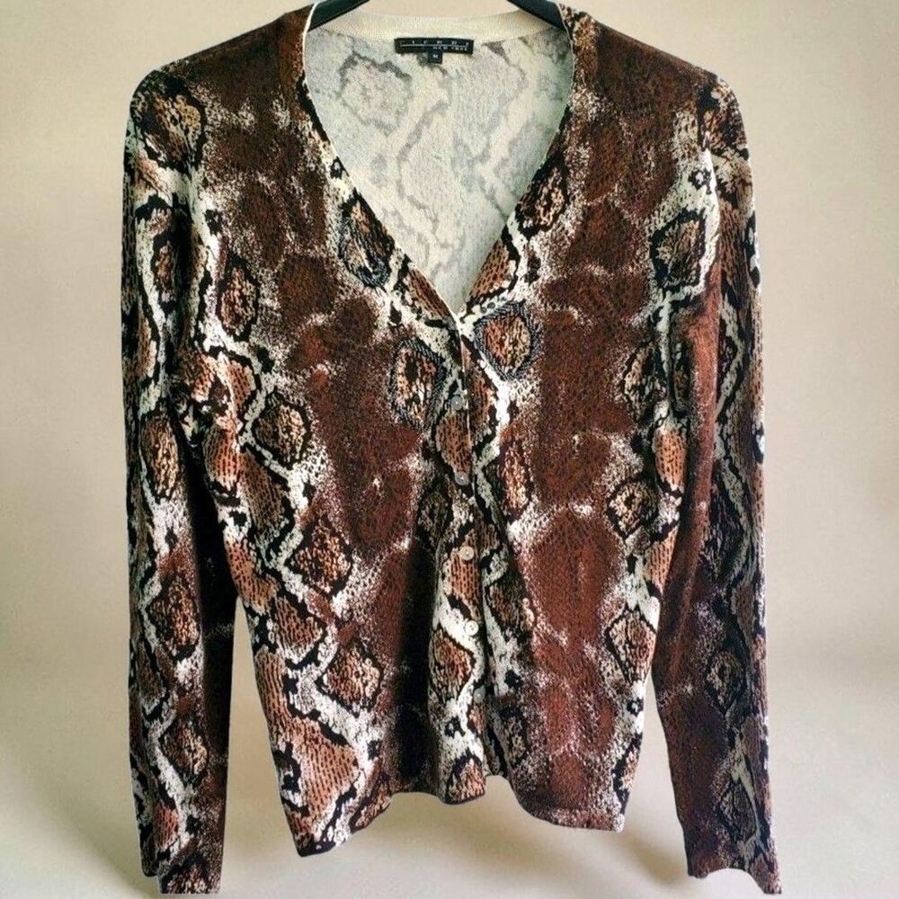 Pierri New York Cardigan Sweater Womens Medium Snake Print Beaded Mob Wife Glam